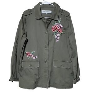 Sebby collection Floral embroidery jacket size L